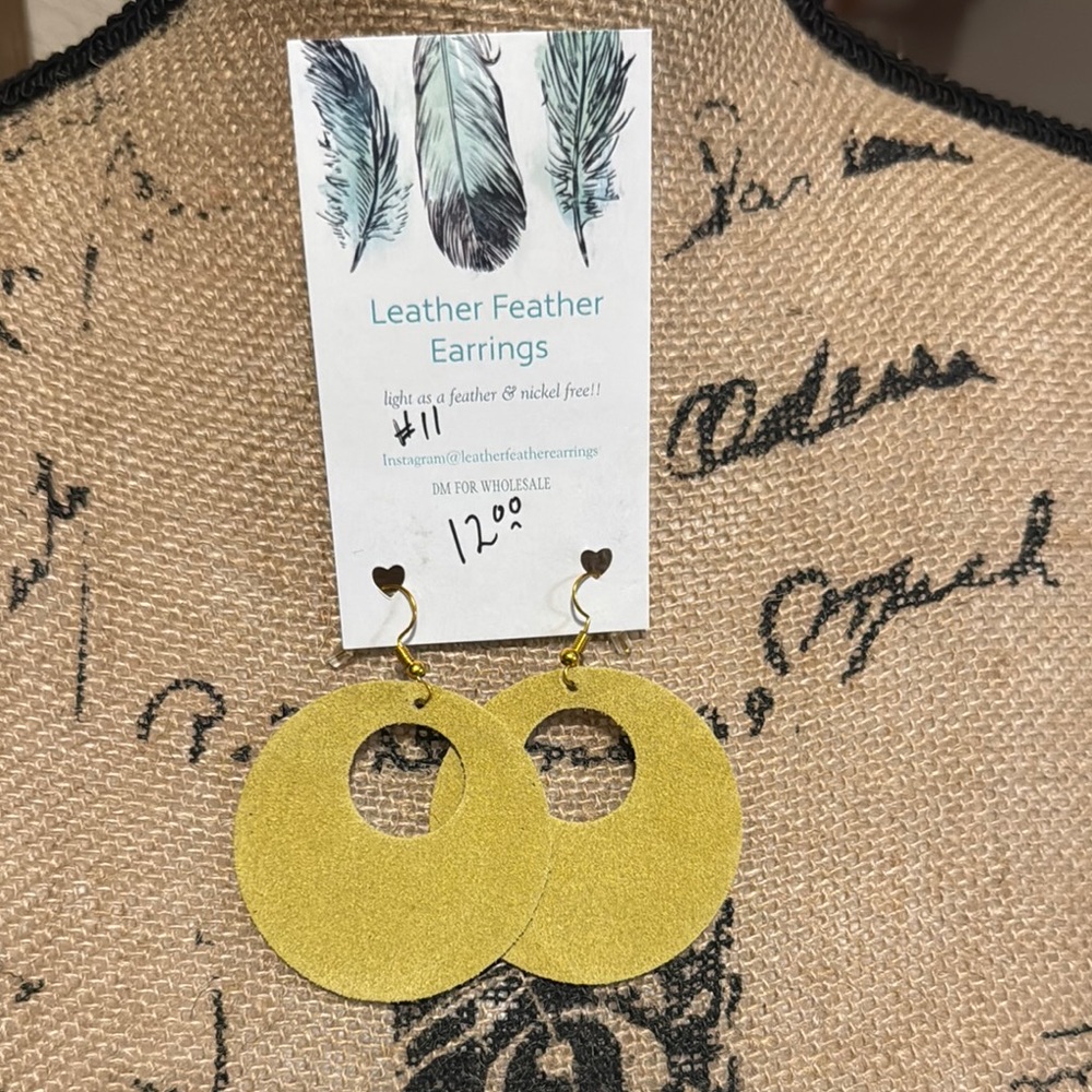 $5 bundled - 🆕 Leather Feather Earrings in yellow